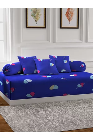 Arrabi Set Of 6 Blue & Pink Printed Diwan Set