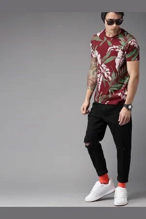 Moda Rapido Men Maroon Printed Round Neck T-shirt