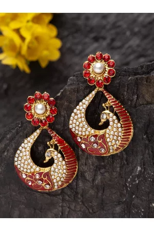 ANIKAS CREATION Maroon Contemporary Drop Earrings