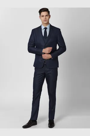 V Dot Men Navy Blue Solid Single-Breasted 2Piece Formal Suit