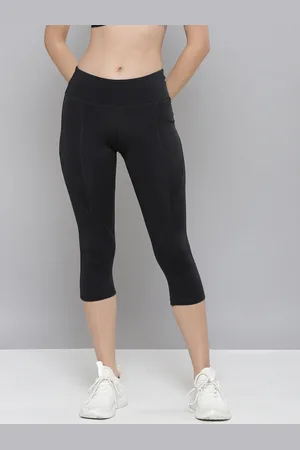 Reebok Women Black PP Solid Training Capri Tights