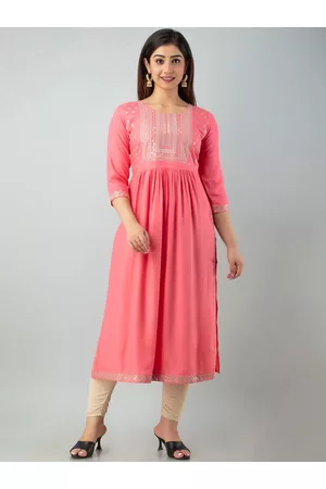 Charu Women Peach-Coloured Embroidered Anarkali Kurta