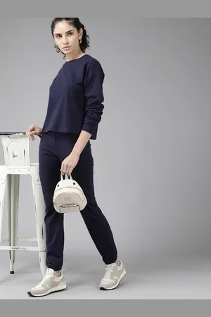 Roadster Women Navy Blue Solid T-shirt and Joggers