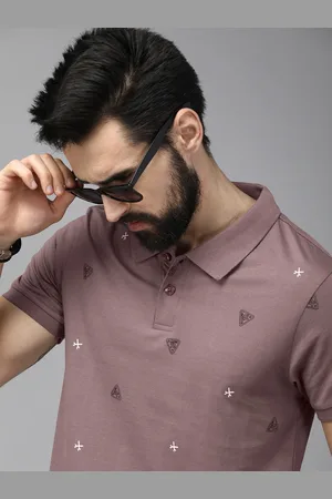 Roadster The Lifestyle Co Men Mauve Printed Pure Cotton Polo Collar T-shirt