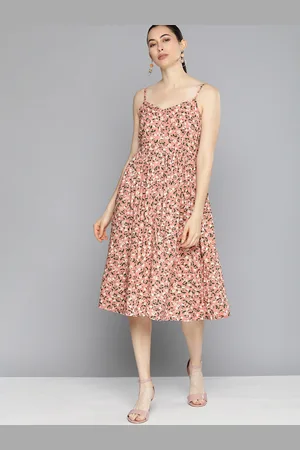 Chemistry Women Peach-Coloured Floral Printed Fit and Flare Dress