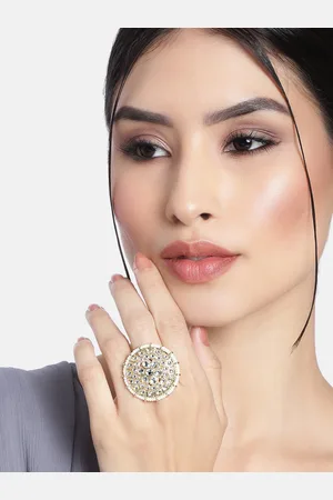 I Jewels White Gold-Plated Kundan Handcrafted Adjustable Finger Ring