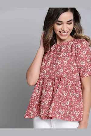 Mast & Harbour Women Dusty Pink & White Floral Printed A-Line Top