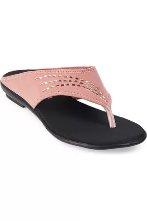 Metro Women Pink Open Toe Flats with Laser Cuts