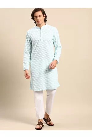 Anouk Men Blue Ethnic Motifs Embroidered Pure Cotton Kurta with Pyjamas
