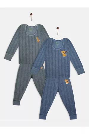 YK Pack Of 2 Kids Grey Striped Thermal Set