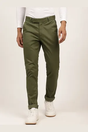 HARSAM Men Olive Green Chinos Trousers