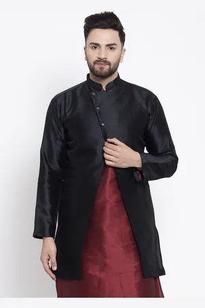 Kaifoo Men Black Striped Longline Tailored Jacket