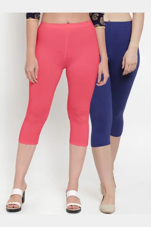 Jinfo Women Blue & Pink Set Of 2 Solid Slim Fit Capris