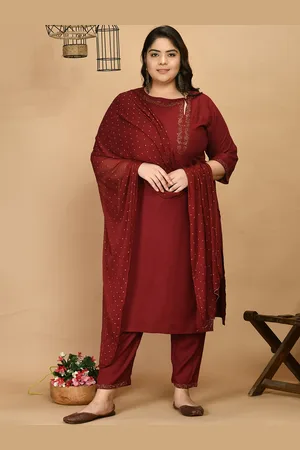 DesiNoor PrettyPlus by Desinoor com Women Maroon Ethnic Motifs Beads and Stones Kurta with Trousers & With Dupatta