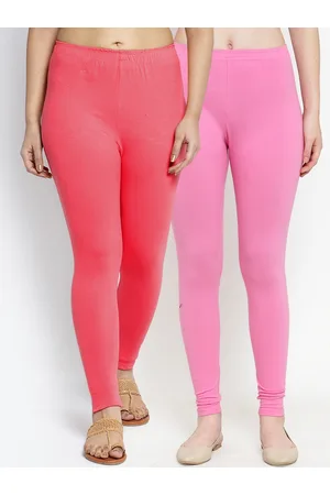 Jinfo Women Pack Of 2 Peach & Pink Solid Ankle Length Leggings