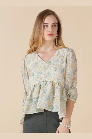 Gipsy Women Yellow Floral Print Georgette Peplum Top