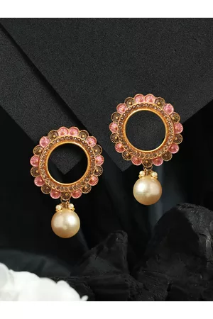 Priyaasi Gold-Plated Pink Floral Drop Earrings