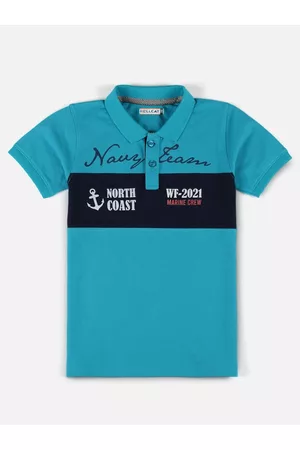 HELLCAT Boys Blue Printed Polo Collar T-shirt