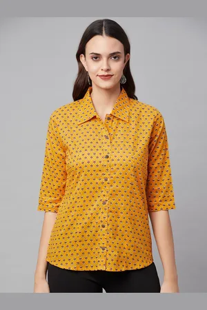 Divena World Women Yellow Comfort Printed Casual Shirt
