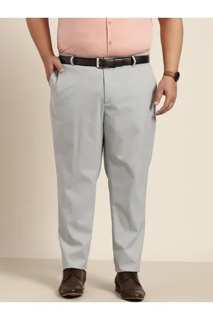 Sztori Men Plus Size Grey Solid Formal Trousers