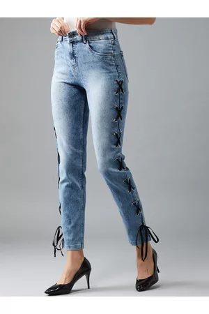 DOLCE CRUDO Women Blue Slim Fit High-Rise Clean Look Stretchable Jeans
