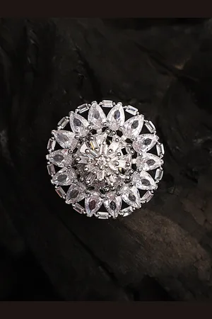 Cardinal Silver-Plated American Diamond Studded Adjustable Ring
