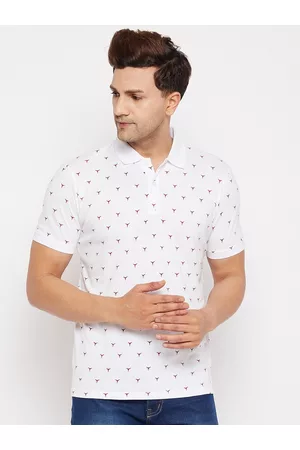 WILD WEST Men White Printed Polo Collar T-shirt