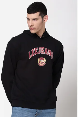 Lee Men Black Printed Hooded Sweatshirt