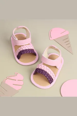 KICKS & CRAWL Girls Pink Braided Open Toe Flats