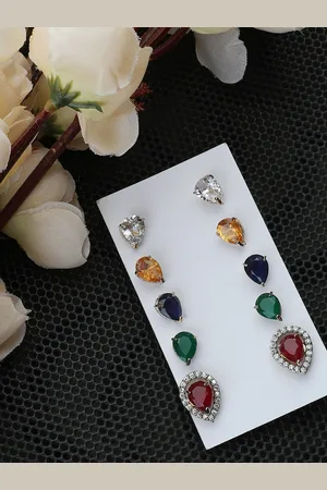 Bhana Fashion Pack of 5 Gold-Plated Multicoloured Contemporary Studs Earrings