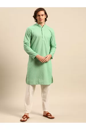 Anouk Men Green Ethnic Motifs Embroidered Pure Cotton Kurta with Pyjamas