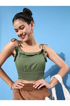 KASSUALLY Women Gorgeous Green Solid Bustier Top