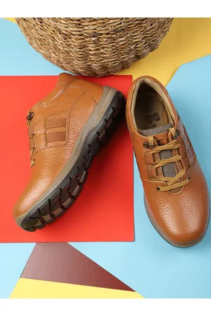 Red Chief Men Tan Brown Leather Sneakers