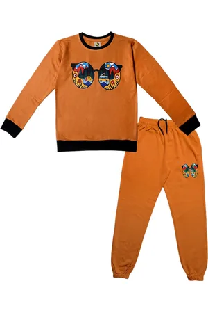 TINY HUG Kids Brown Printed Tracksuit