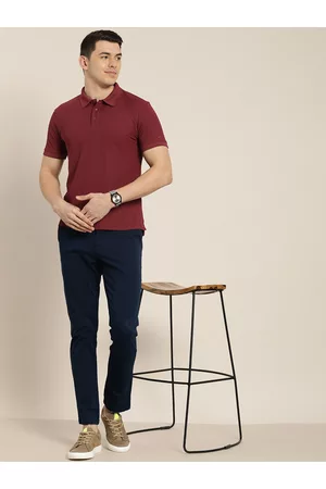Ether Men Maroon Solid Polo Collar Antimicrobial T-shirt