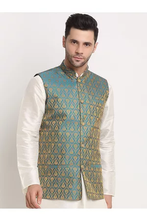 Kraft Men Blue Jacquard Woven Design Jacket