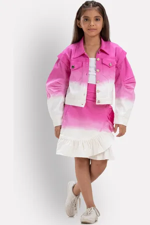 Growing Tree Girls Pink & White Dyed Cotton Jacket with Skirt