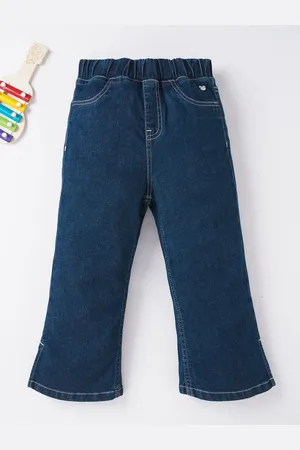 Ed-a-Mamma Girls Blue Solid Cotton Straight Fit Jeans