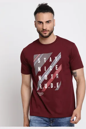 CANTABIL Men Maroon Typography Printed Regular Fit Cotton T-shirt