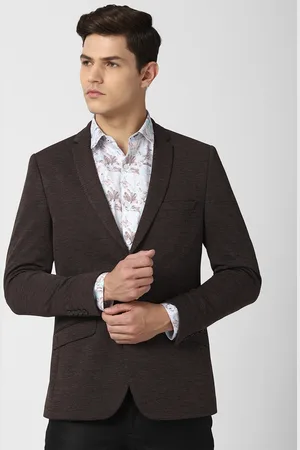 V Dot By Van Heusen Men Brown Self-Design Single-Breasted Slim-Fit Blazer