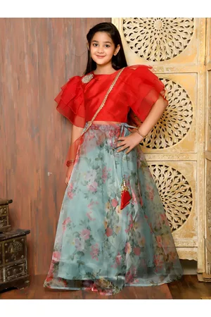 LilPicks Girls Red & Green Ready to Wear Lehenga & Blouse With Dupatta