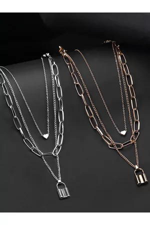 Yellow Chimes Women Set of 2 Golden/Silver Multi Layered Key Chain Necklace