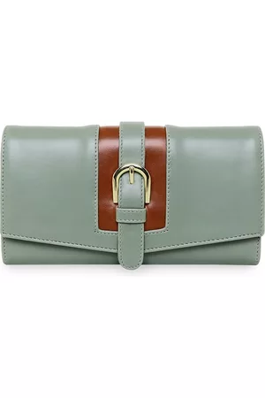 ESBEDA Women Green & Brown Buckle Detail Two Fold Wallet