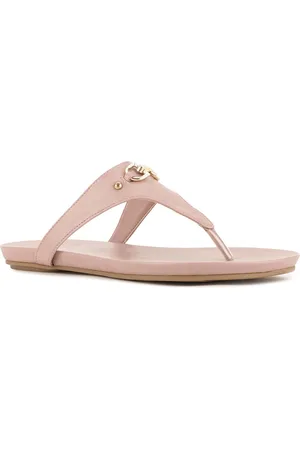 Bata Women Peach-Coloured Colourblocked T-Strap Flats