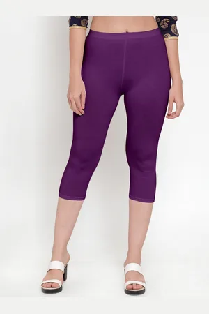 Jinfo Women Set Of 2 Maroon & Purple Solid Cotton Capris