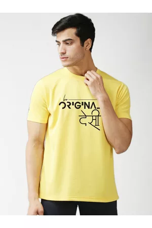 EPPE Men Yellow Typography Printed Sports T-shirt