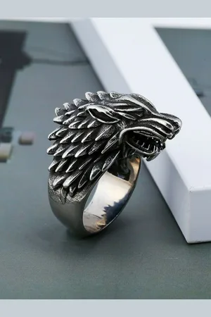 EL REGALO Men Silver-Plated Oxidised Game Of Thrones Finger Ring