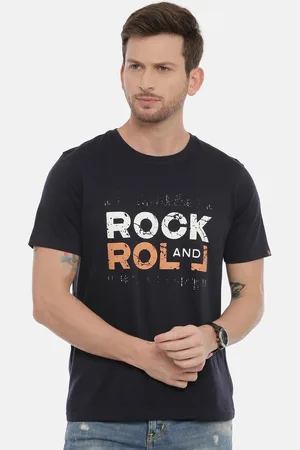 Bushirt Men Navy Blue Printed Round Neck Pure Cotton T-shirt