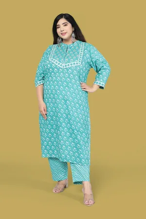 Mirchi Fashion Women Turquoise Blue Bandhani Printed Empire Sequinned Pure Cotton Kurti with Trousers & With
