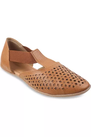 Metro Women Tan Suede Laser Cuts Flats
